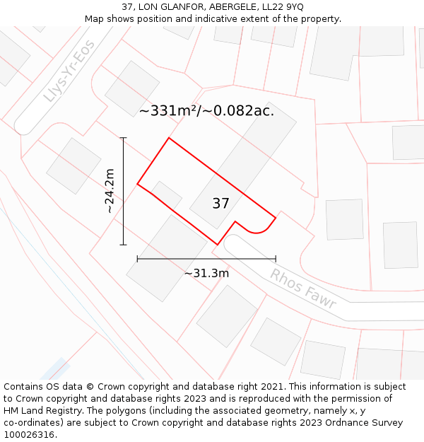 37, LON GLANFOR, ABERGELE, LL22 9YQ: Plot and title map