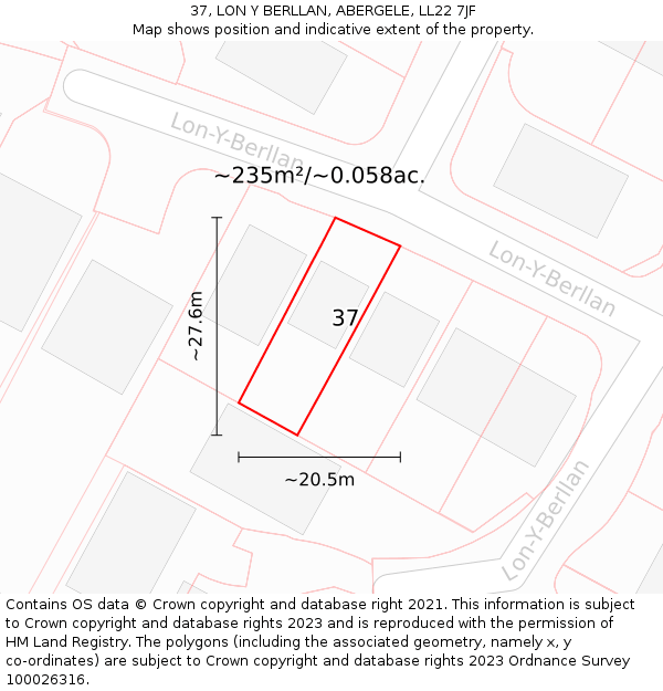 37, LON Y BERLLAN, ABERGELE, LL22 7JF: Plot and title map