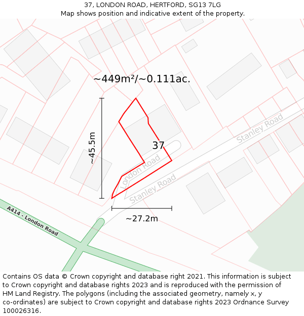 37, LONDON ROAD, HERTFORD, SG13 7LG: Plot and title map