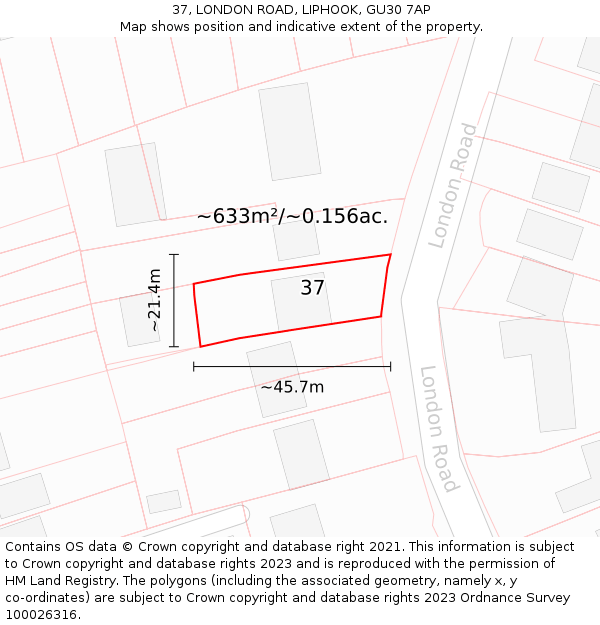 37, LONDON ROAD, LIPHOOK, GU30 7AP: Plot and title map