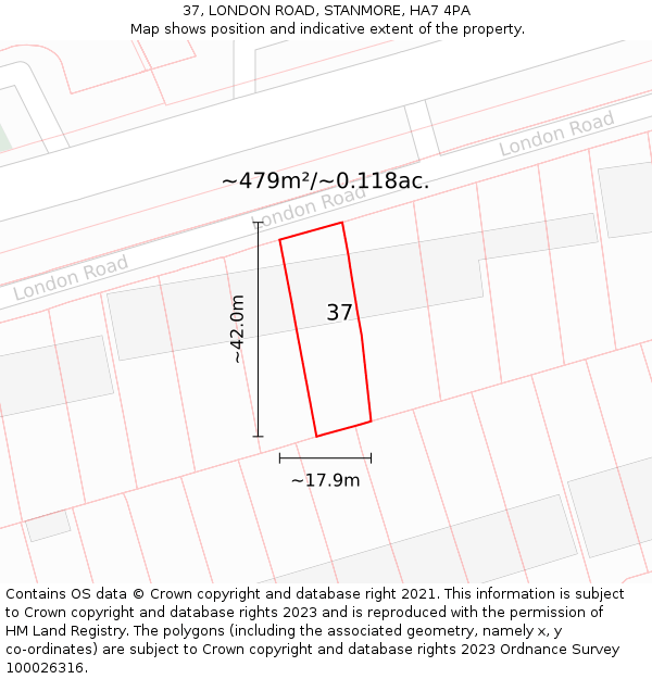 37, LONDON ROAD, STANMORE, HA7 4PA: Plot and title map