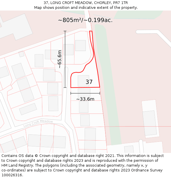 37, LONG CROFT MEADOW, CHORLEY, PR7 1TR: Plot and title map