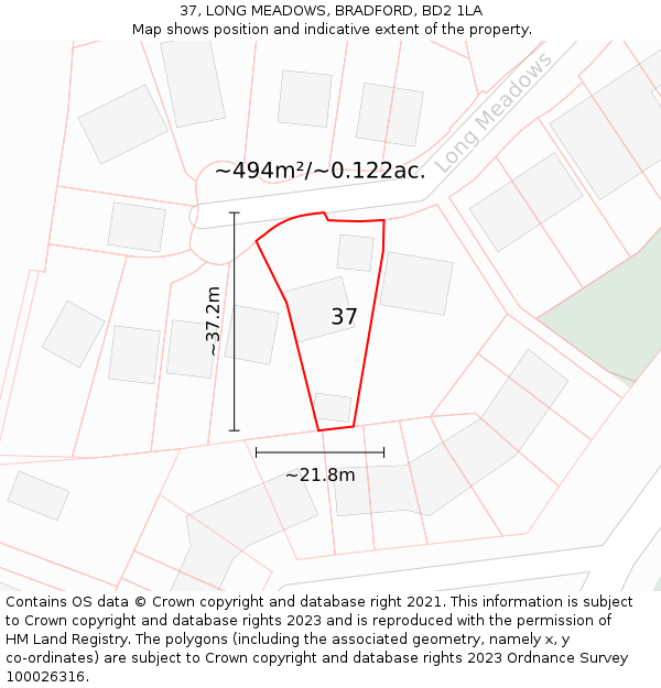 37, LONG MEADOWS, BRADFORD, BD2 1LA: Plot and title map