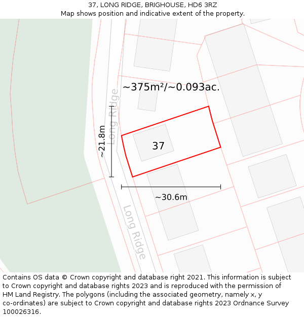 37, LONG RIDGE, BRIGHOUSE, HD6 3RZ: Plot and title map