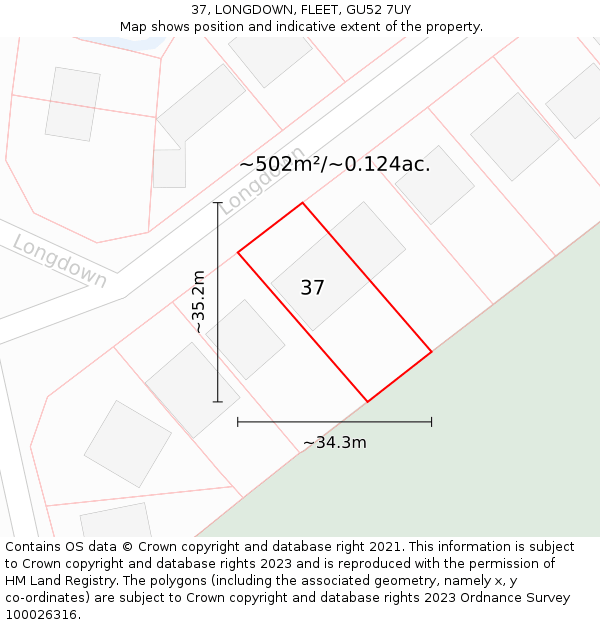 37, LONGDOWN, FLEET, GU52 7UY: Plot and title map