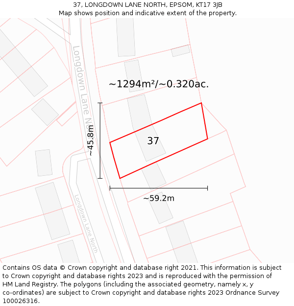 37, LONGDOWN LANE NORTH, EPSOM, KT17 3JB: Plot and title map