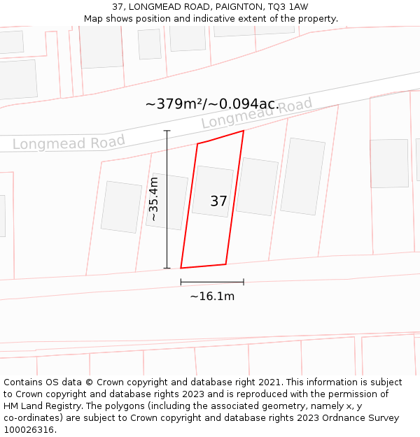37, LONGMEAD ROAD, PAIGNTON, TQ3 1AW: Plot and title map