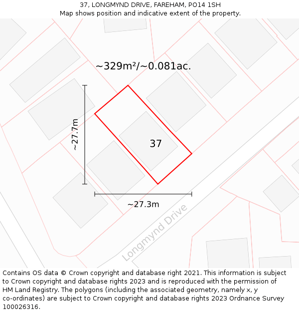 37, LONGMYND DRIVE, FAREHAM, PO14 1SH: Plot and title map