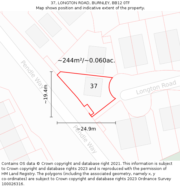 37, LONGTON ROAD, BURNLEY, BB12 0TF: Plot and title map