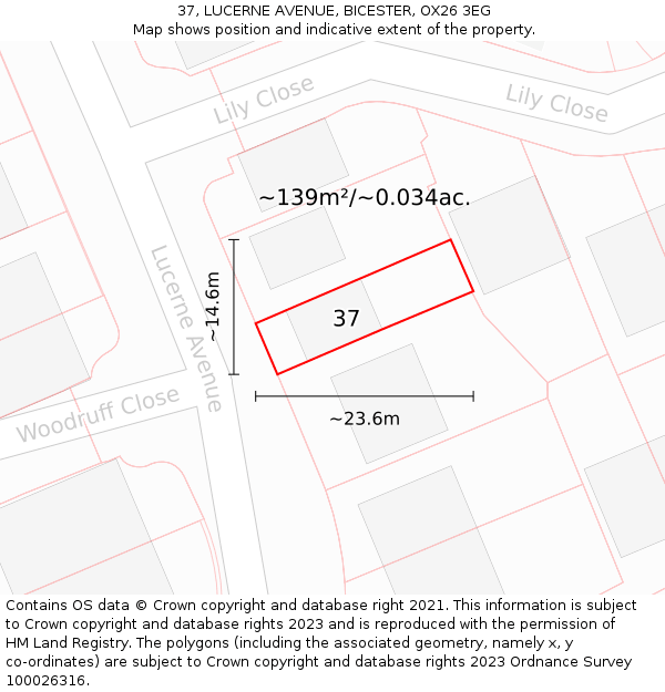 37, LUCERNE AVENUE, BICESTER, OX26 3EG: Plot and title map