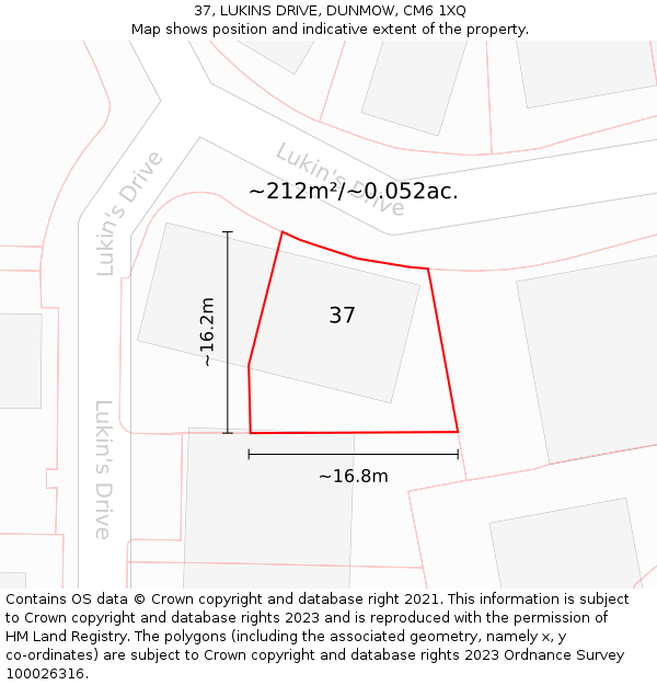 37, LUKINS DRIVE, DUNMOW, CM6 1XQ: Plot and title map