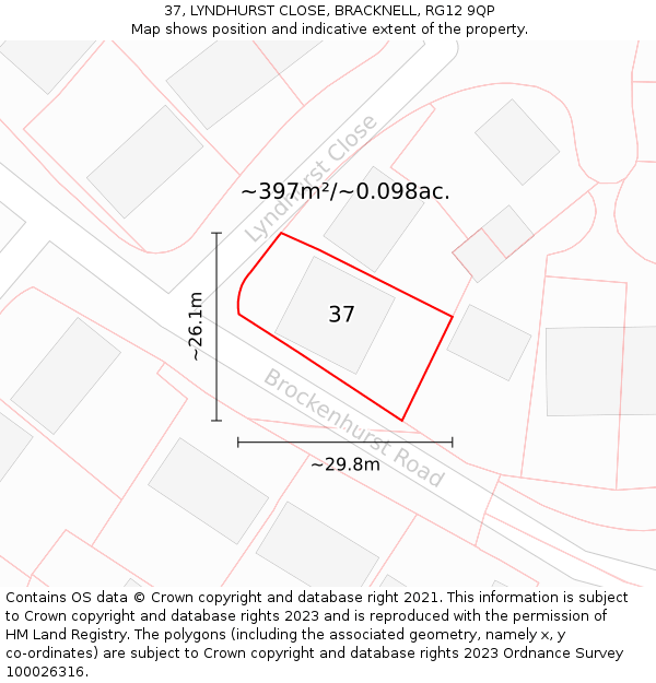 37, LYNDHURST CLOSE, BRACKNELL, RG12 9QP: Plot and title map