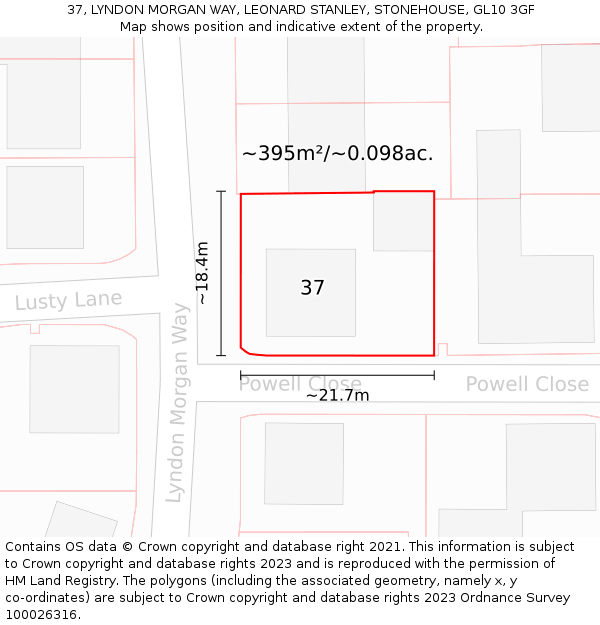 37, LYNDON MORGAN WAY, LEONARD STANLEY, STONEHOUSE, GL10 3GF: Plot and title map