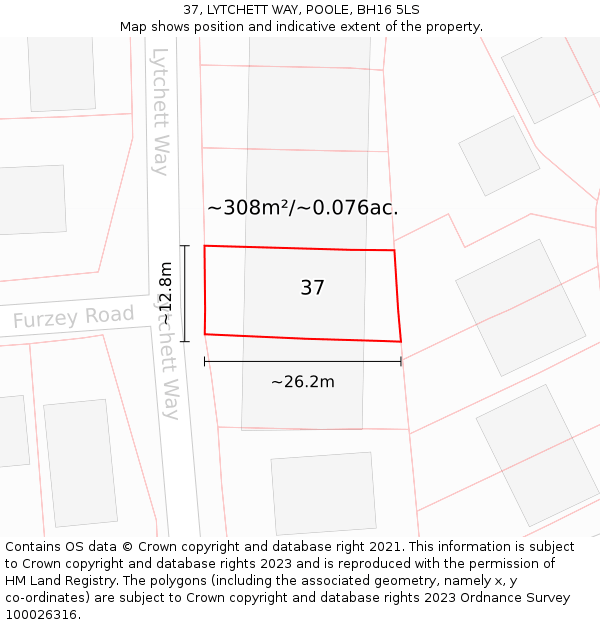 37, LYTCHETT WAY, POOLE, BH16 5LS: Plot and title map