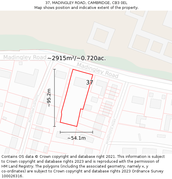 37, MADINGLEY ROAD, CAMBRIDGE, CB3 0EL: Plot and title map