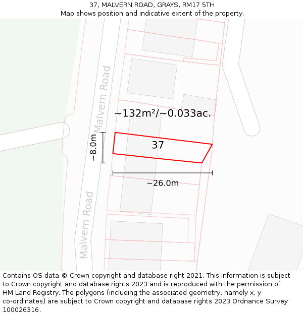 37, MALVERN ROAD, GRAYS, RM17 5TH: Plot and title map