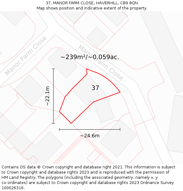 37, MANOR FARM CLOSE, HAVERHILL, CB9 8QN: Plot and title map