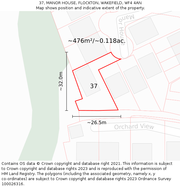 37, MANOR HOUSE, FLOCKTON, WAKEFIELD, WF4 4AN: Plot and title map