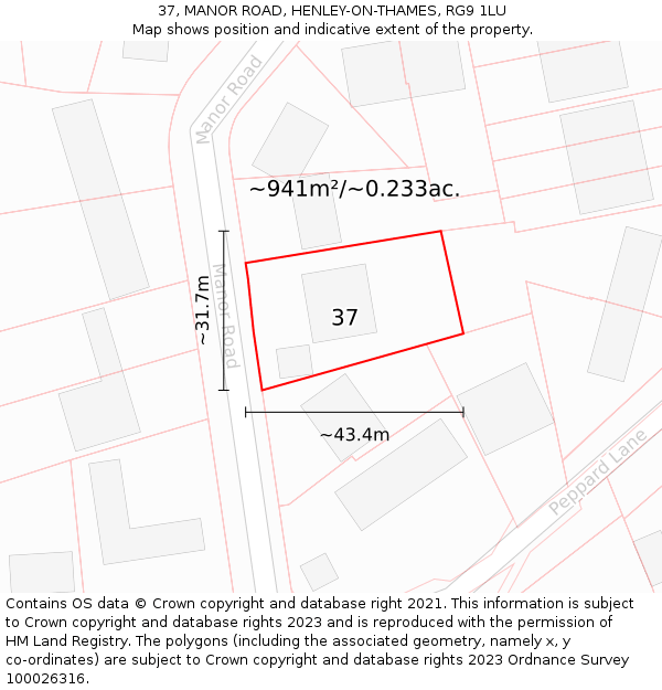 37, MANOR ROAD, HENLEY-ON-THAMES, RG9 1LU: Plot and title map