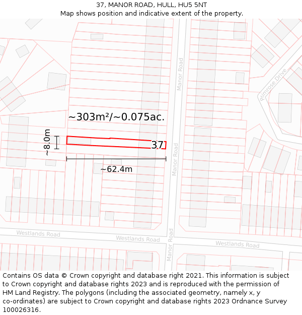 37, MANOR ROAD, HULL, HU5 5NT: Plot and title map