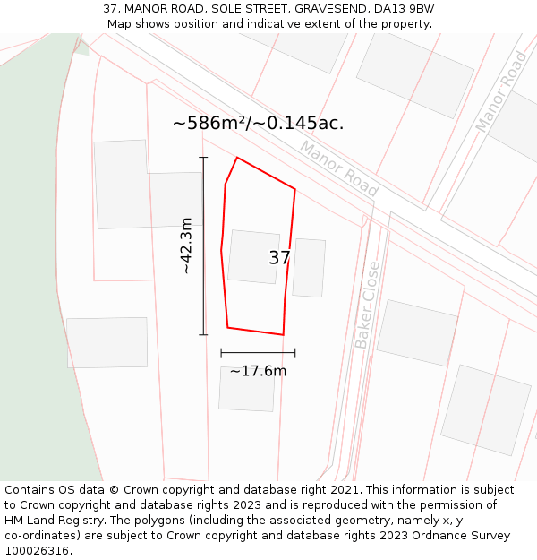 37, MANOR ROAD, SOLE STREET, GRAVESEND, DA13 9BW: Plot and title map