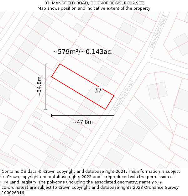 37, MANSFIELD ROAD, BOGNOR REGIS, PO22 9EZ: Plot and title map