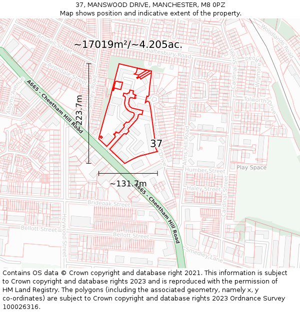 37, MANSWOOD DRIVE, MANCHESTER, M8 0PZ: Plot and title map