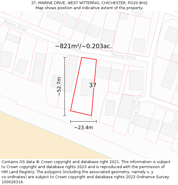 37, MARINE DRIVE, WEST WITTERING, CHICHESTER, PO20 8HQ: Plot and title map