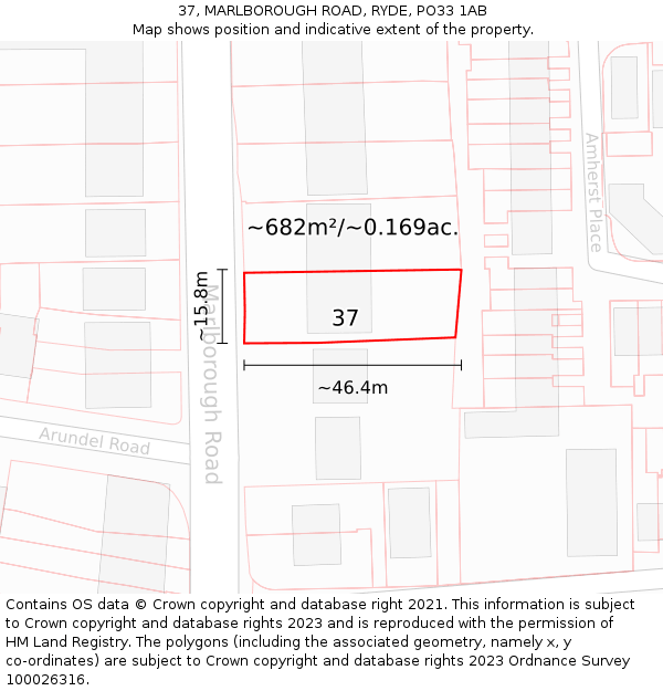 37, MARLBOROUGH ROAD, RYDE, PO33 1AB: Plot and title map