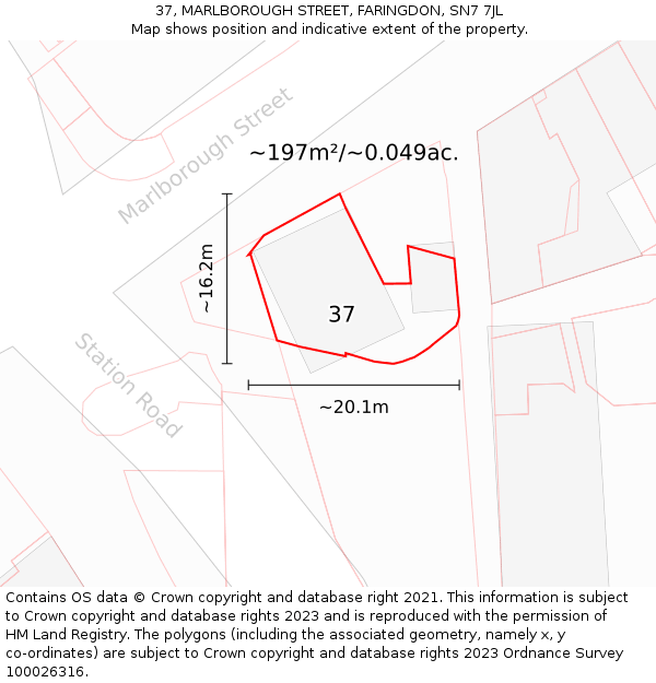 37, MARLBOROUGH STREET, FARINGDON, SN7 7JL: Plot and title map