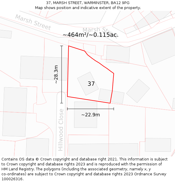 37, MARSH STREET, WARMINSTER, BA12 9PG: Plot and title map