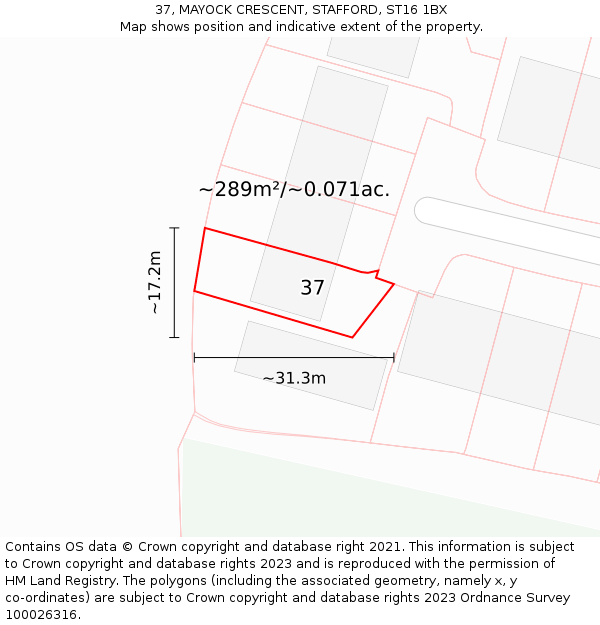 37, MAYOCK CRESCENT, STAFFORD, ST16 1BX: Plot and title map