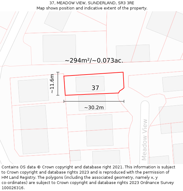 37, MEADOW VIEW, SUNDERLAND, SR3 3RE: Plot and title map