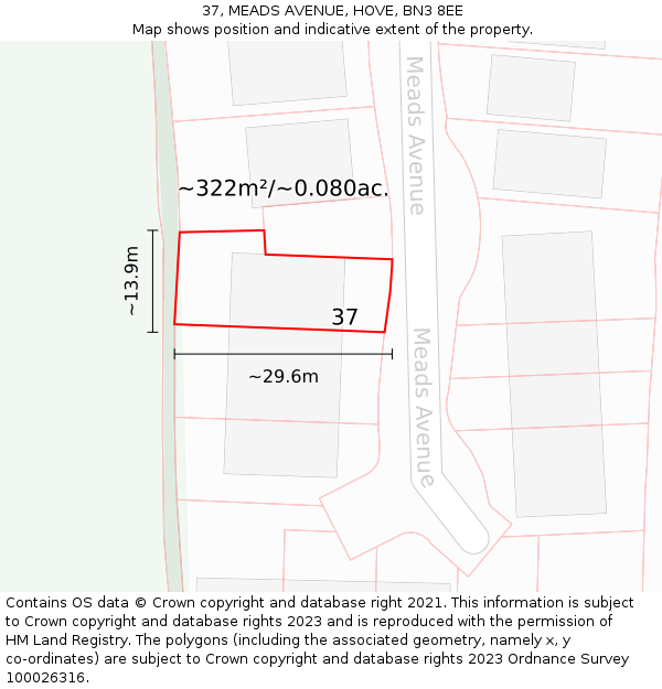 37, MEADS AVENUE, HOVE, BN3 8EE: Plot and title map