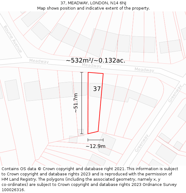 37, MEADWAY, LONDON, N14 6NJ: Plot and title map