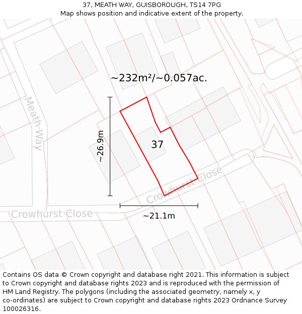 37, MEATH WAY, GUISBOROUGH, TS14 7PG: Plot and title map