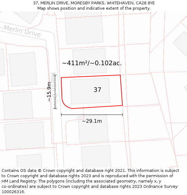 37, MERLIN DRIVE, MORESBY PARKS, WHITEHAVEN, CA28 8YE: Plot and title map