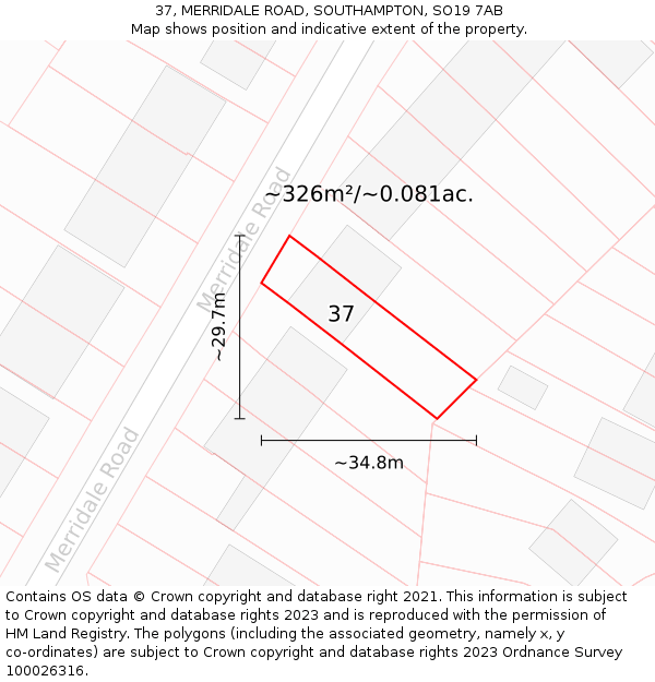 37, MERRIDALE ROAD, SOUTHAMPTON, SO19 7AB: Plot and title map