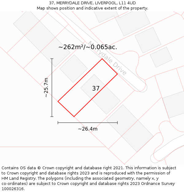 37, MERRYDALE DRIVE, LIVERPOOL, L11 4UD: Plot and title map