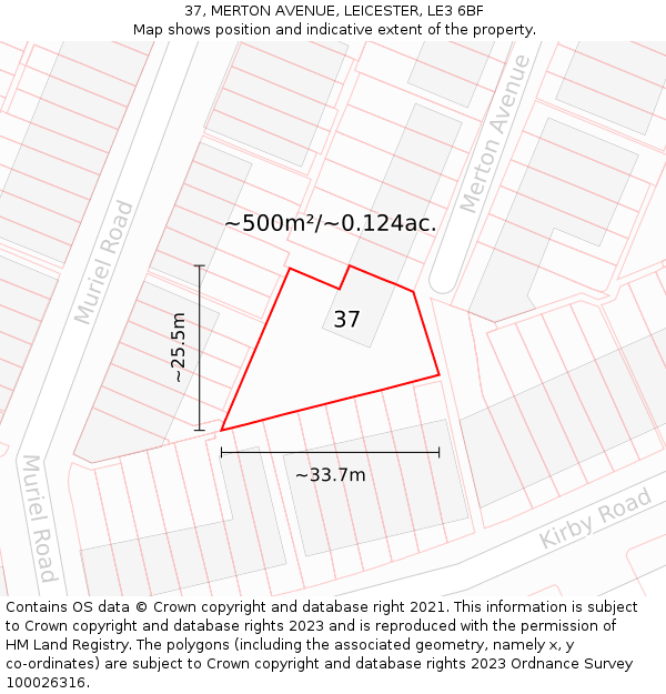 37, MERTON AVENUE, LEICESTER, LE3 6BF: Plot and title map