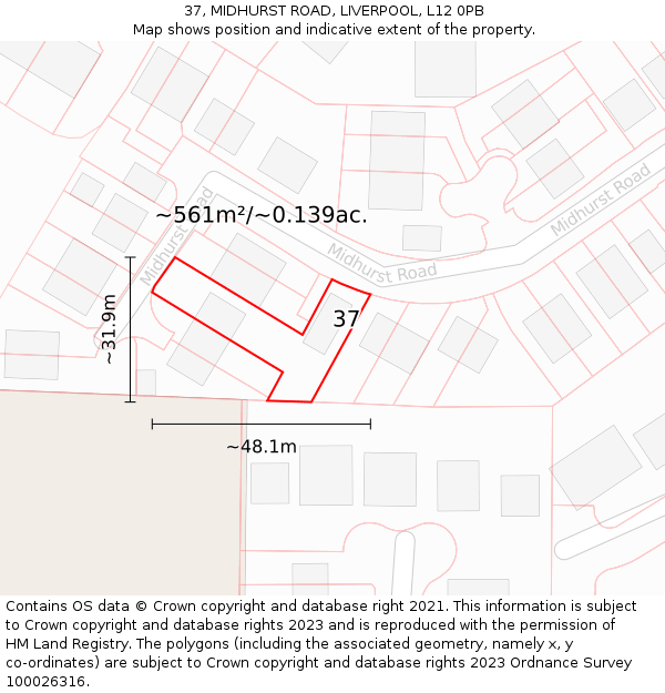 37, MIDHURST ROAD, LIVERPOOL, L12 0PB: Plot and title map