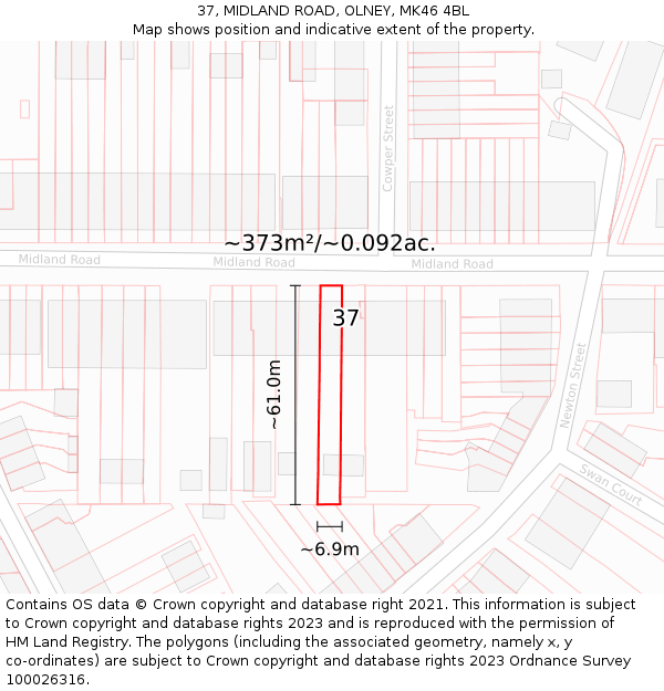 37, MIDLAND ROAD, OLNEY, MK46 4BL: Plot and title map