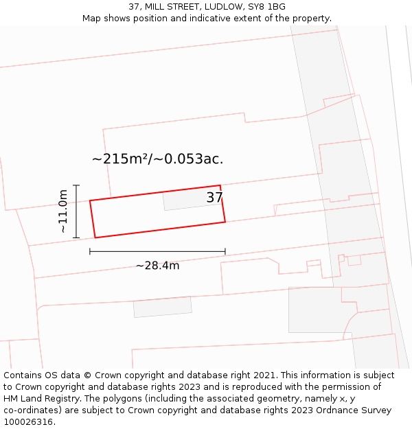 37, MILL STREET, LUDLOW, SY8 1BG: Plot and title map