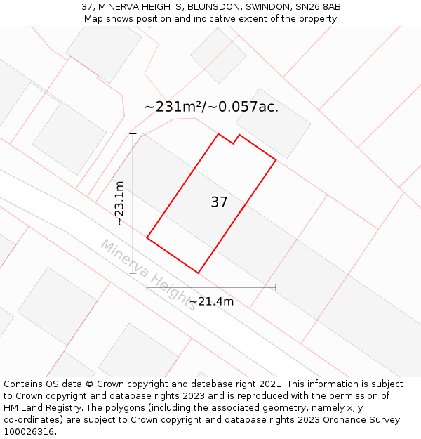 37, MINERVA HEIGHTS, BLUNSDON, SWINDON, SN26 8AB: Plot and title map