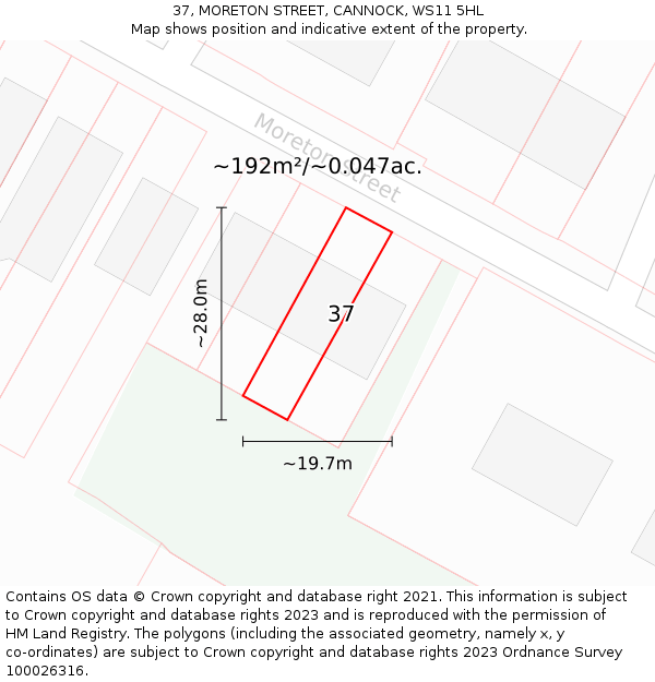 37, MORETON STREET, CANNOCK, WS11 5HL: Plot and title map