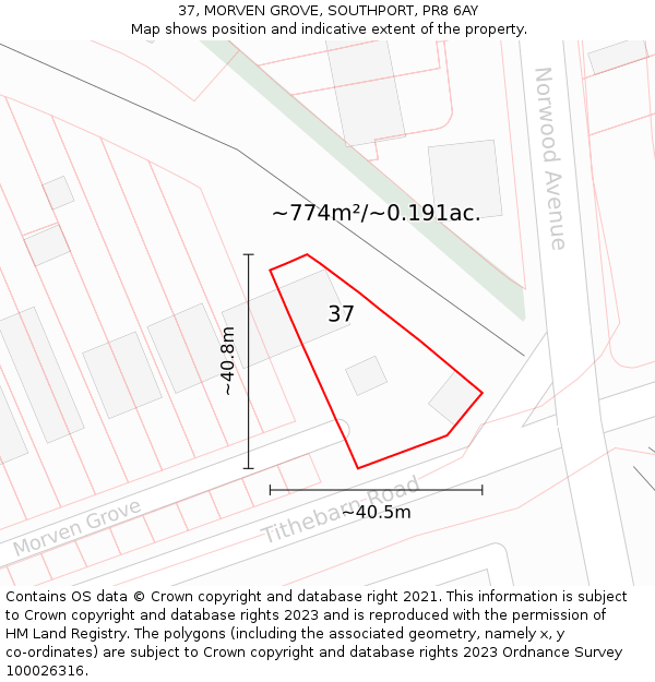 37, MORVEN GROVE, SOUTHPORT, PR8 6AY: Plot and title map