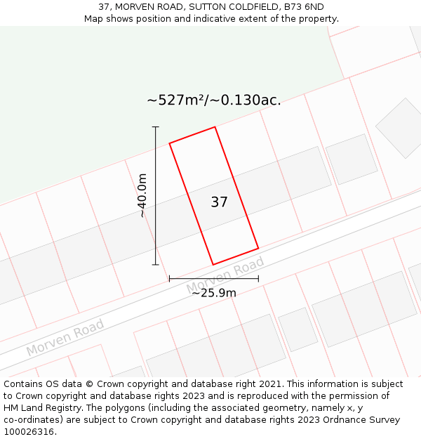 37, MORVEN ROAD, SUTTON COLDFIELD, B73 6ND: Plot and title map