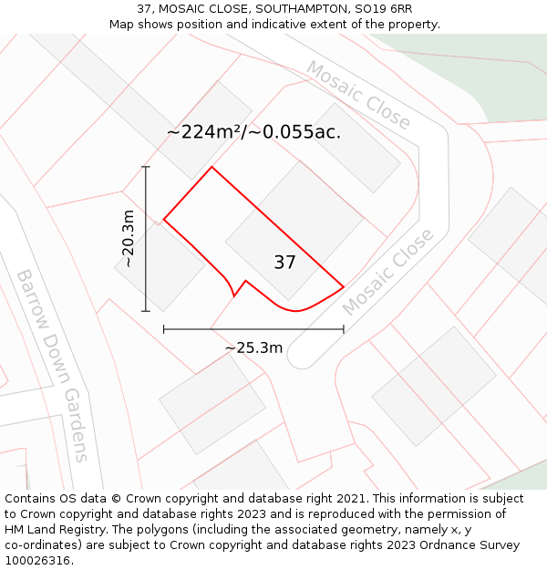 37, MOSAIC CLOSE, SOUTHAMPTON, SO19 6RR: Plot and title map