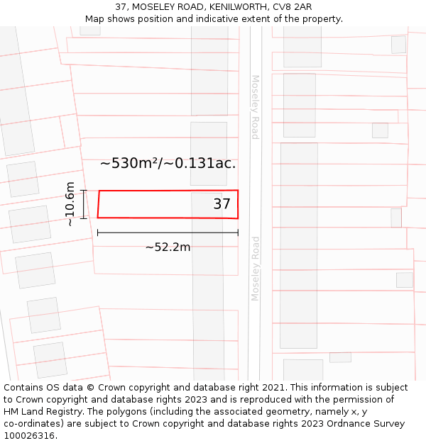 37, MOSELEY ROAD, KENILWORTH, CV8 2AR: Plot and title map