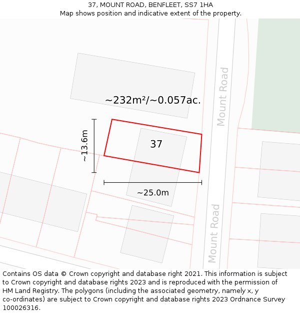 37, MOUNT ROAD, BENFLEET, SS7 1HA: Plot and title map